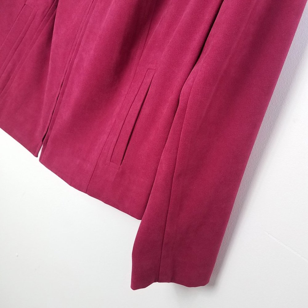 Women's Red Faux Suede Full Zip Coat Jacket - Picture 5 of 10
